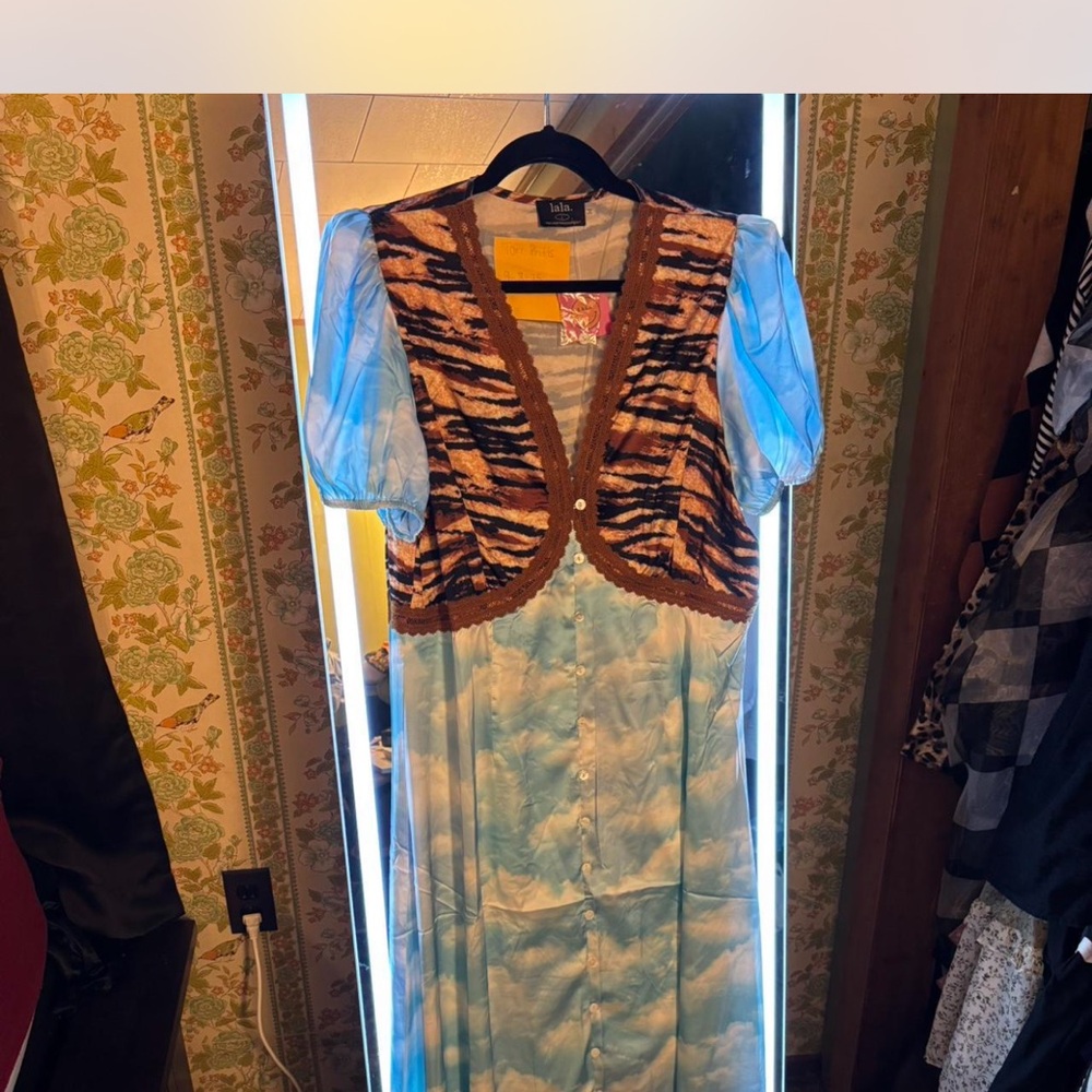 Dressed in LALA Blue and Brown Midi Dress